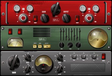 Gerçekçi sanal dengeleyiciler ve kompresörler. Vektör illüstrasyonu.