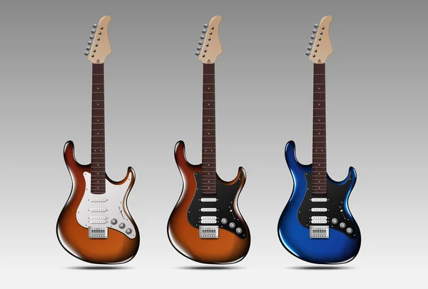 Set Guitarras Eléctricas Realistas Ilustración Vectorial — Vector de stock