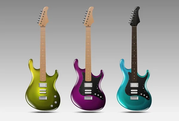 Set Guitarras Eléctricas Realistas Ilustración Vectorial — Vector de stock