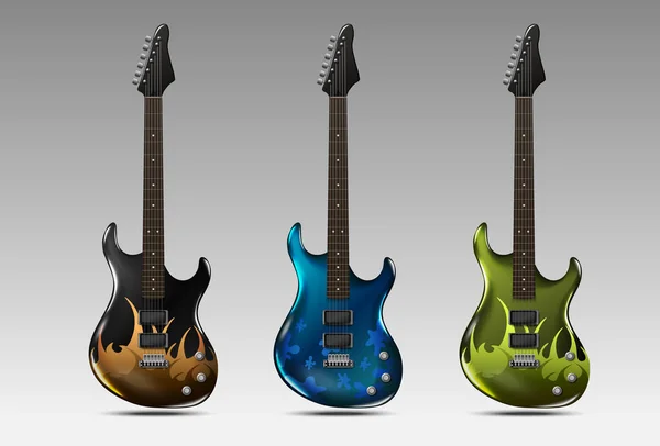 Gerçekçi elektro gitarlar. Vektör illüstrasyonu.