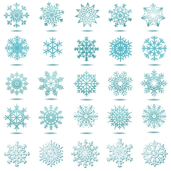 Collection Vector Snowflakes Blue Snowflakes Blue Snowflakes White Background — Stock Vector