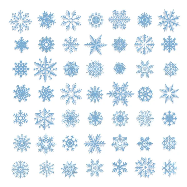 Raccolta Fiocchi Neve Vettoriali Fiocchi Neve Blu Sfondo Bianco — Vettoriale Stock
