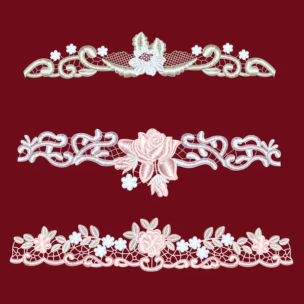 Set Pizzi Fiori Pizzo — Vettoriale Stock