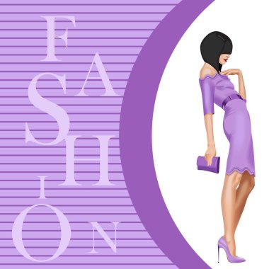 Zarif bir elbise giymiş güzel bir genç kadın, şık bir kız, vektör çizimi, elbise giymiş bir model.