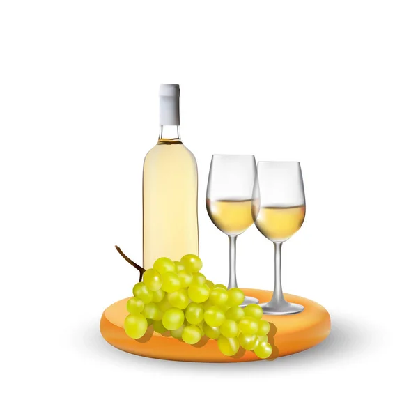 Composição Fotorealista Sobre Fundo Branco Uma Garrafa Vinho Copo Vinho — Vetor de Stock