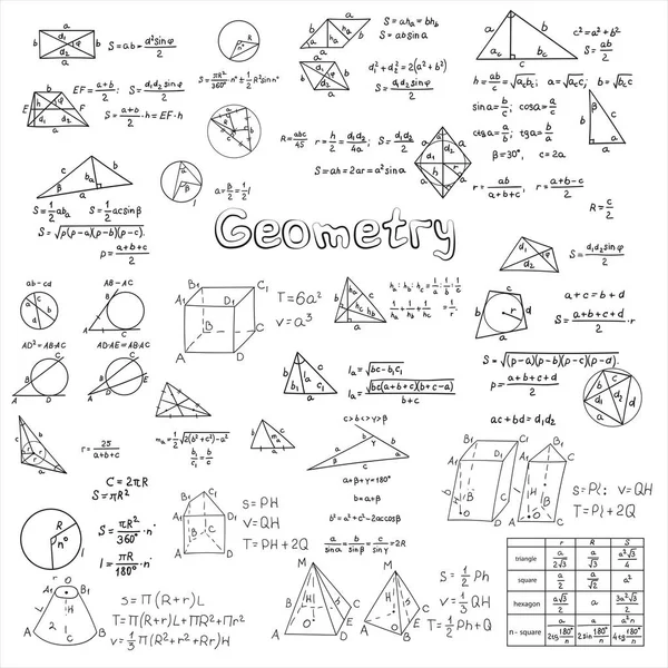 Geometria Volta Escola Ilustração Fórmulas Geométricas Escola — Vetor de Stock