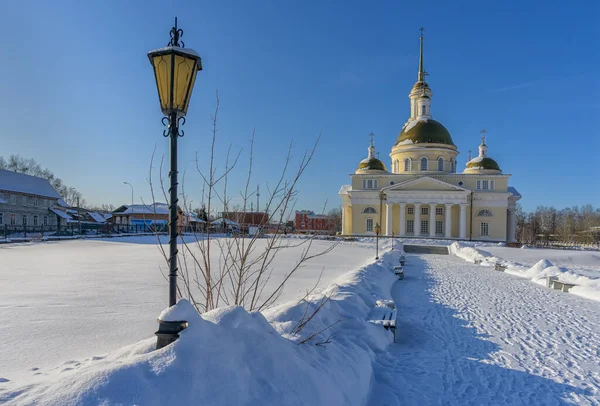 Park City Nevyansk Russia Winter View White Yellow Orthodox Church — Stock Photo, Image