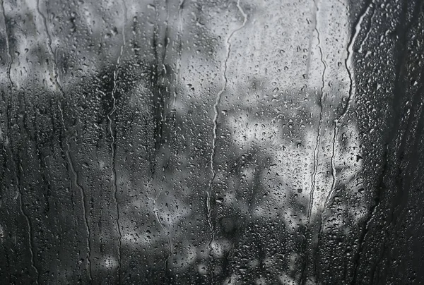 Raindrops Drips Glass Close White Gray Background Glass Dark Natural — Stock Photo, Image