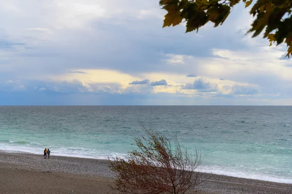 Panoramic View Black Sea Coast Gagra Abkhazia Summer Sand Pebble — Stock Photo, Image