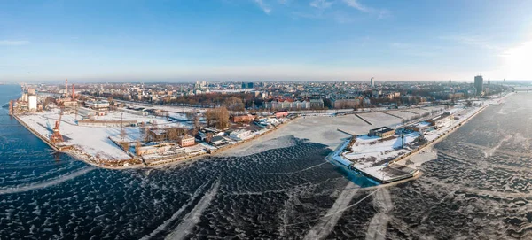 Vista Aérea Panorama Porto Livre Riga Andrejsala Inverno — Fotografia de Stock