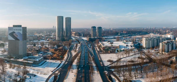 Bela Vista Aérea Sobre Towers Centro Riga Letônia Inverno — Fotografia de Stock