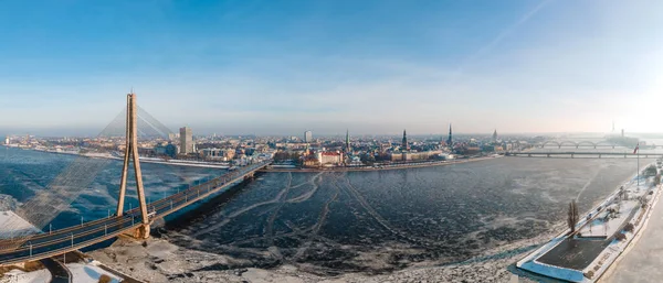 Vista Aérea Panorama Ponte Vansu Old Riga Palácio Presidencial Sobre — Fotografia de Stock