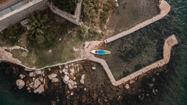 Vista Aérea Sup Stand Paddle Board Sveti Dorde Isla San — Foto de Stock