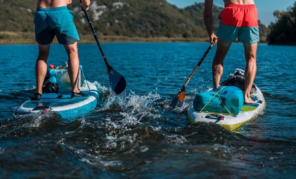 Joven Atlético Competir Con Sup Stand Paddle Board Río — Foto de Stock