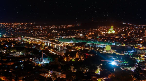 Panorama Ville Tbilissi Nuit Vieille Ville Nouveau Parc Summer Rike — Photo