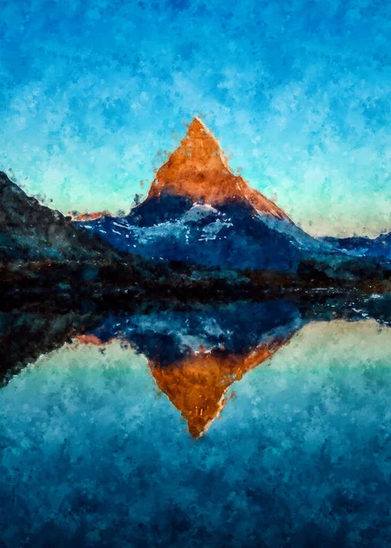 Acryl Digital Painting Von Entspannenden Blick Auf Die Berge Wald — Stockfoto