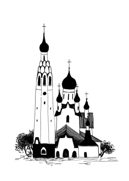 Kilise - mürekkep çizim — Stok fotoğraf