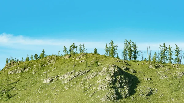 Panorama Horizontal Com Uma Montanha Verde Coberta Floresta Sobre Fundo Imagem De Stock