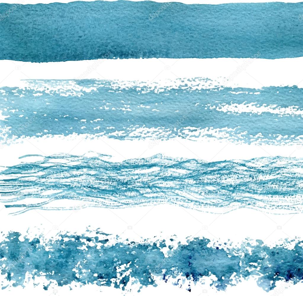 Blue watercolor brush strokes. Vector textures.