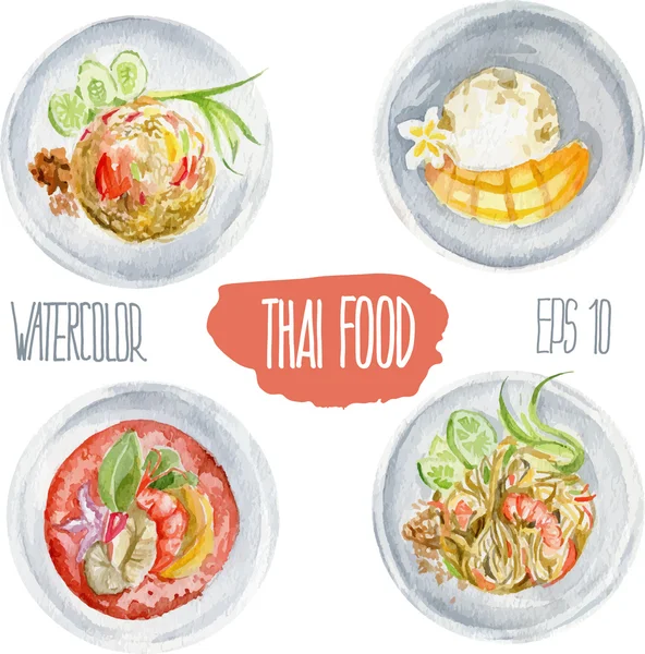 Thai food. Vector watercolor illustration.