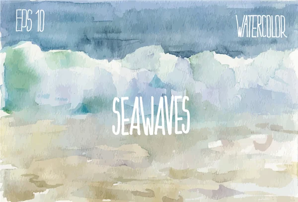 SeaWaves. Vektör suluboya resim.