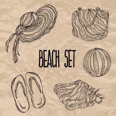 Beach ayarlayın. Vektör çizim.