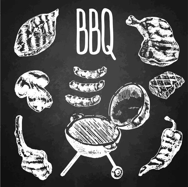 Barbekü ayarlayın. Vektör yazı tahtası çizim.