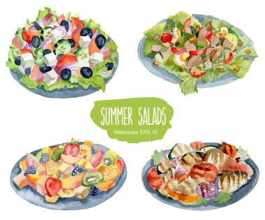 Summer salads. Vector watercolor illustration. clipart