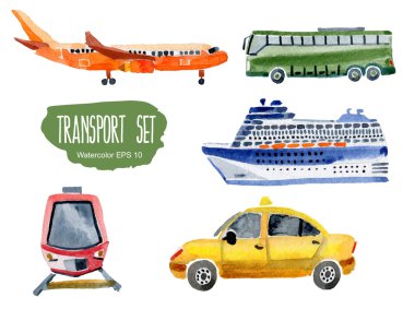 Transport set. Vector watercolor illustration. clipart