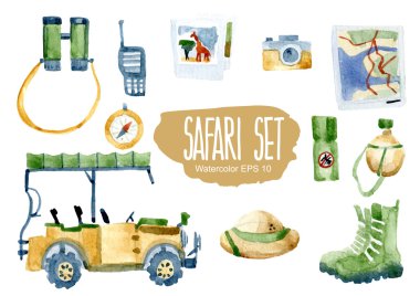 Safari set. Vector watercolor illustration.