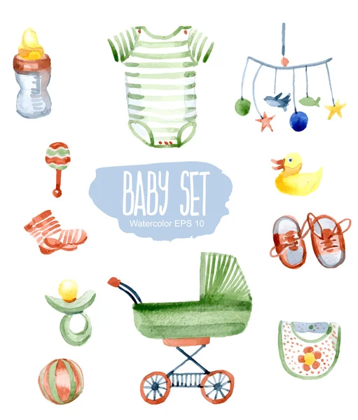 Baby set. Vector watercolor illustration. — Stockvector