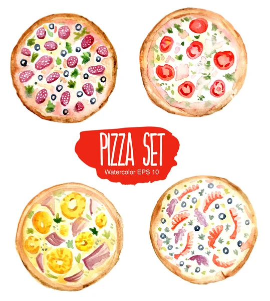 Pizza set. Vector watercolor illustration.