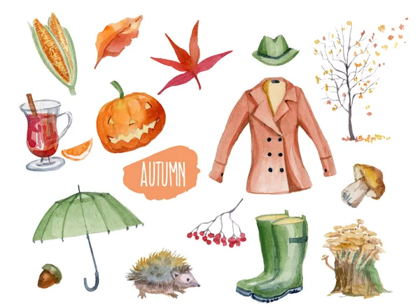 Podzimní sada. Akvarel ilustrace. — Stock fotografie