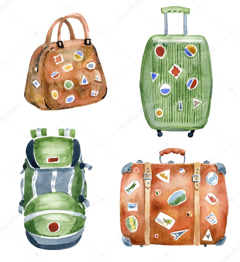 Travel bags. Watercolor illustration.
