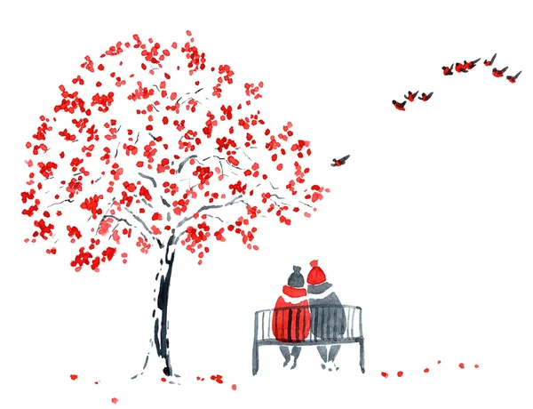 Kış ağaç. Suluboya resim.