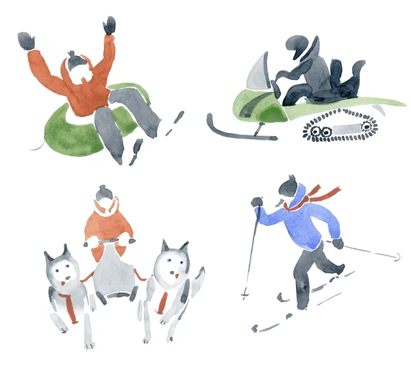 Kış taşıma. Suluboya resim.