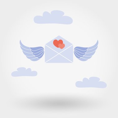 Zarf kanatları ve bulutlar iki kalp.