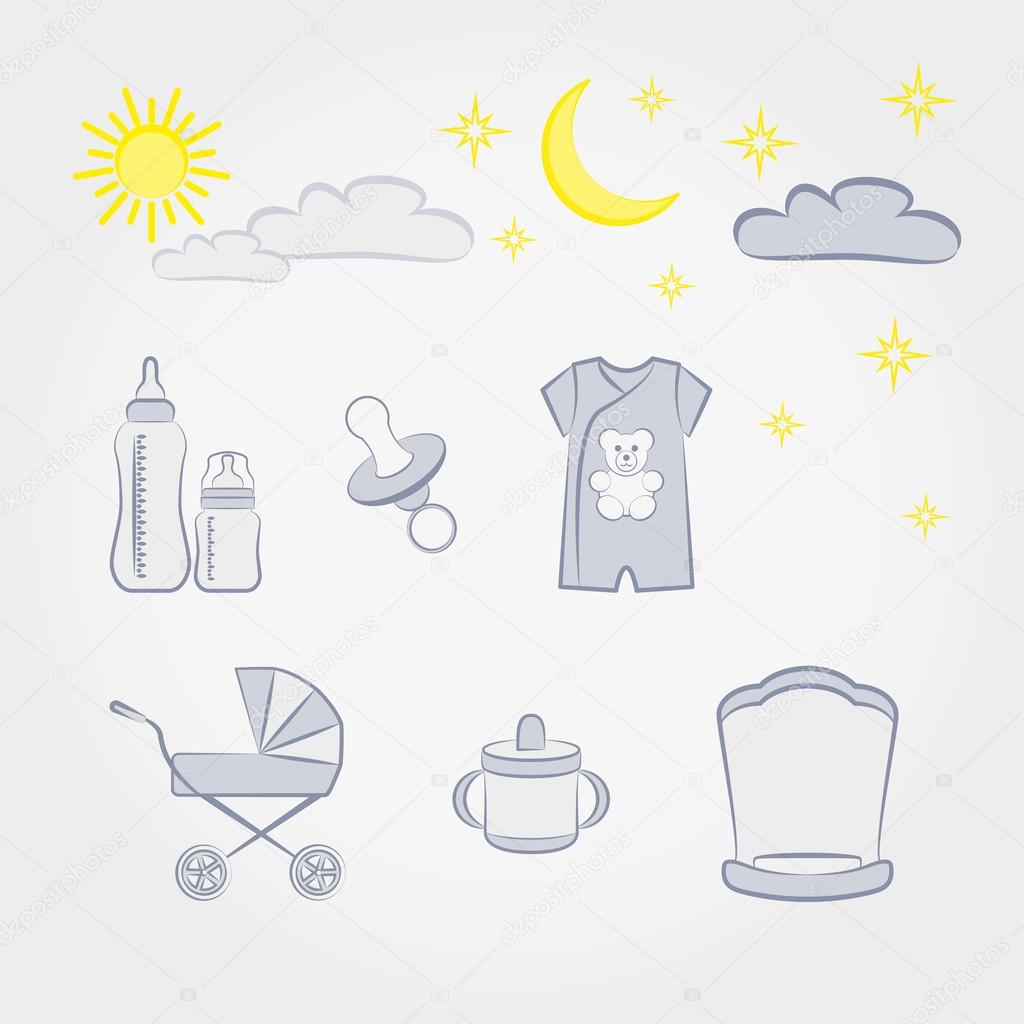 Set of web icon Baby. Vector illustration on a white background. Flat,doodle,cartoon design style.