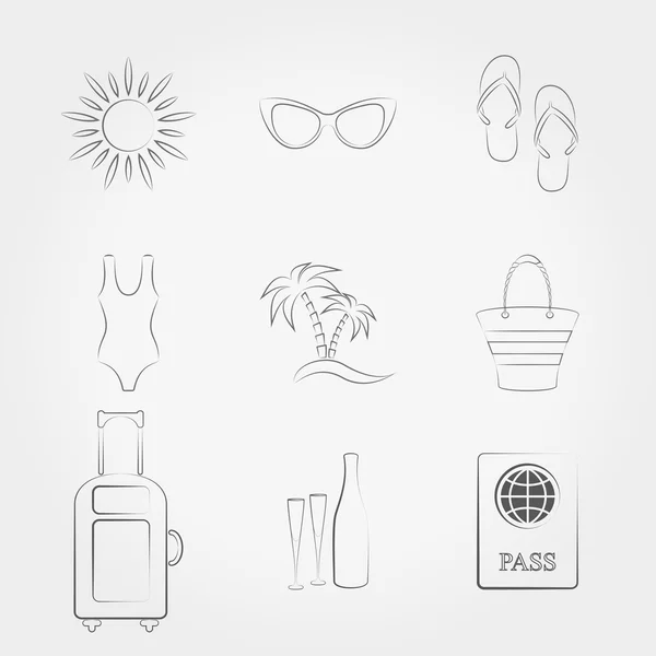 Conjunto de iconos de viaje y vacaciones de verano . — Vector de stock