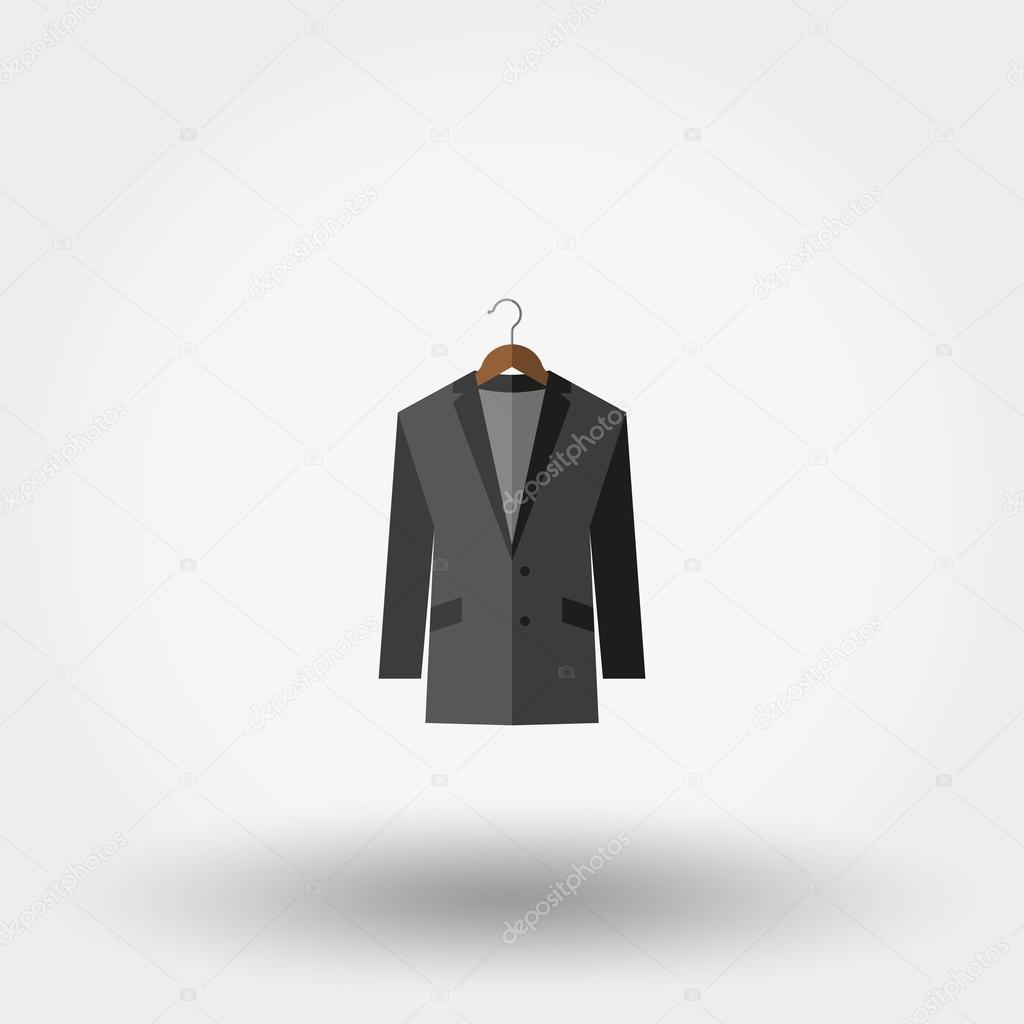 Jacket on a hanger. Icon for web and mobile application. Vector illustration on a white background. Flat design style.