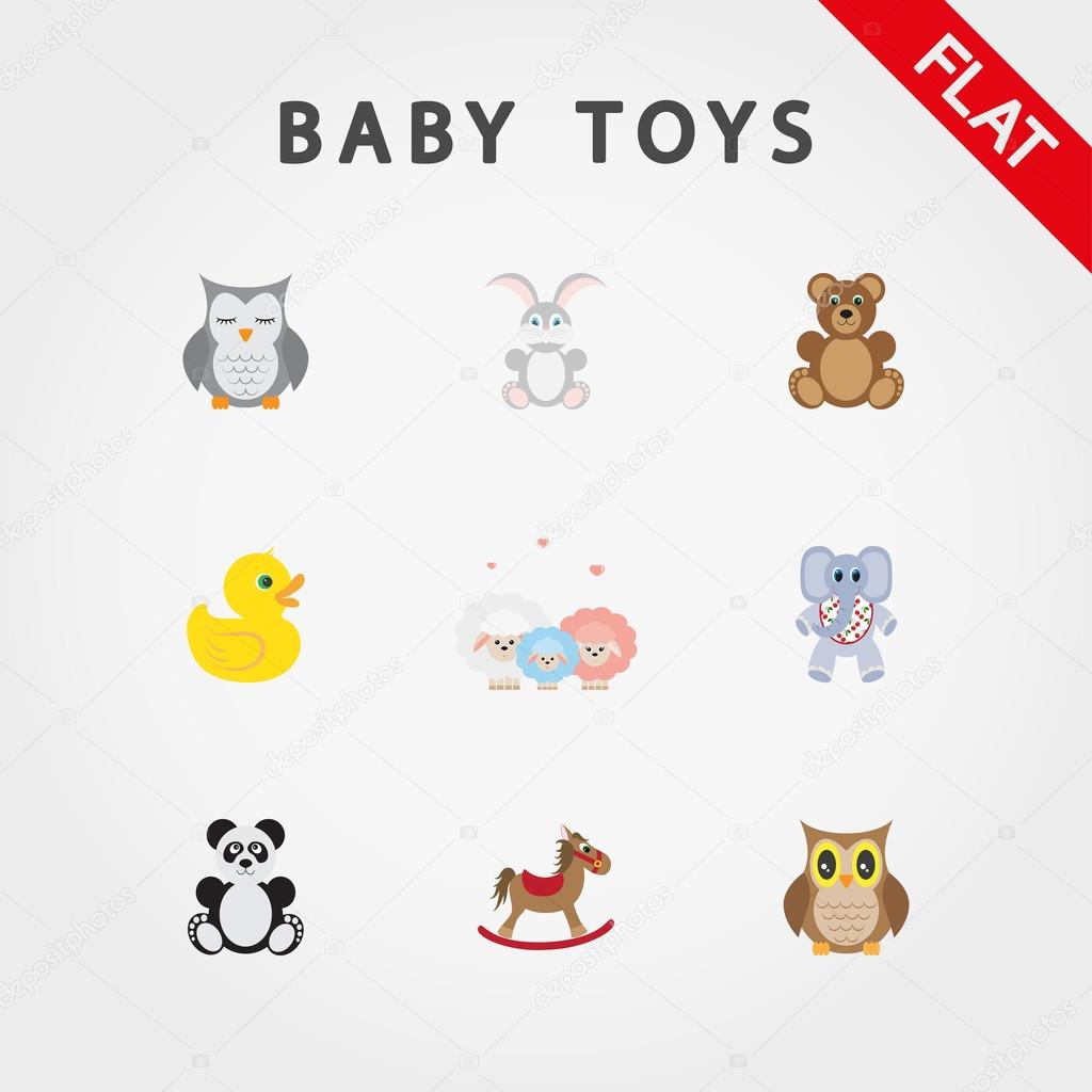 Baby toys. Cute little animals. Icon set for web and mobile application. Vector illustration on a white background. Flat design style.
