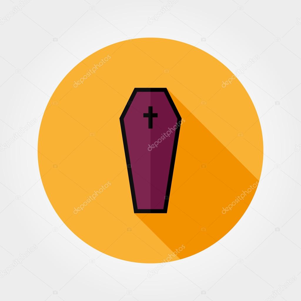 Coffin icon. Halloween. Icon for web and mobile application. Vector illustration on a button with a long shadow. Flat design style.