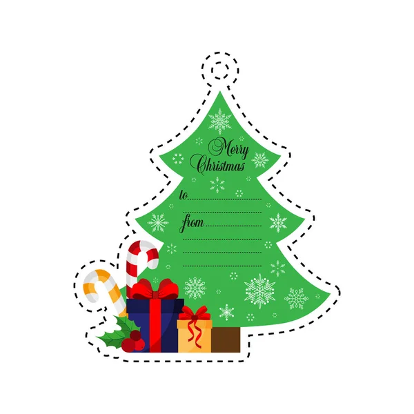 Kerstboom met geschenken. Kerstmis. Cadeaubon. Een kaart. Vector. Vlak — Stockvector