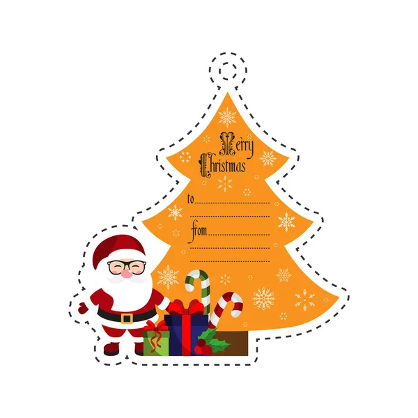 Санта и елка с подарками. Подарочная бирка — стоковый вектор