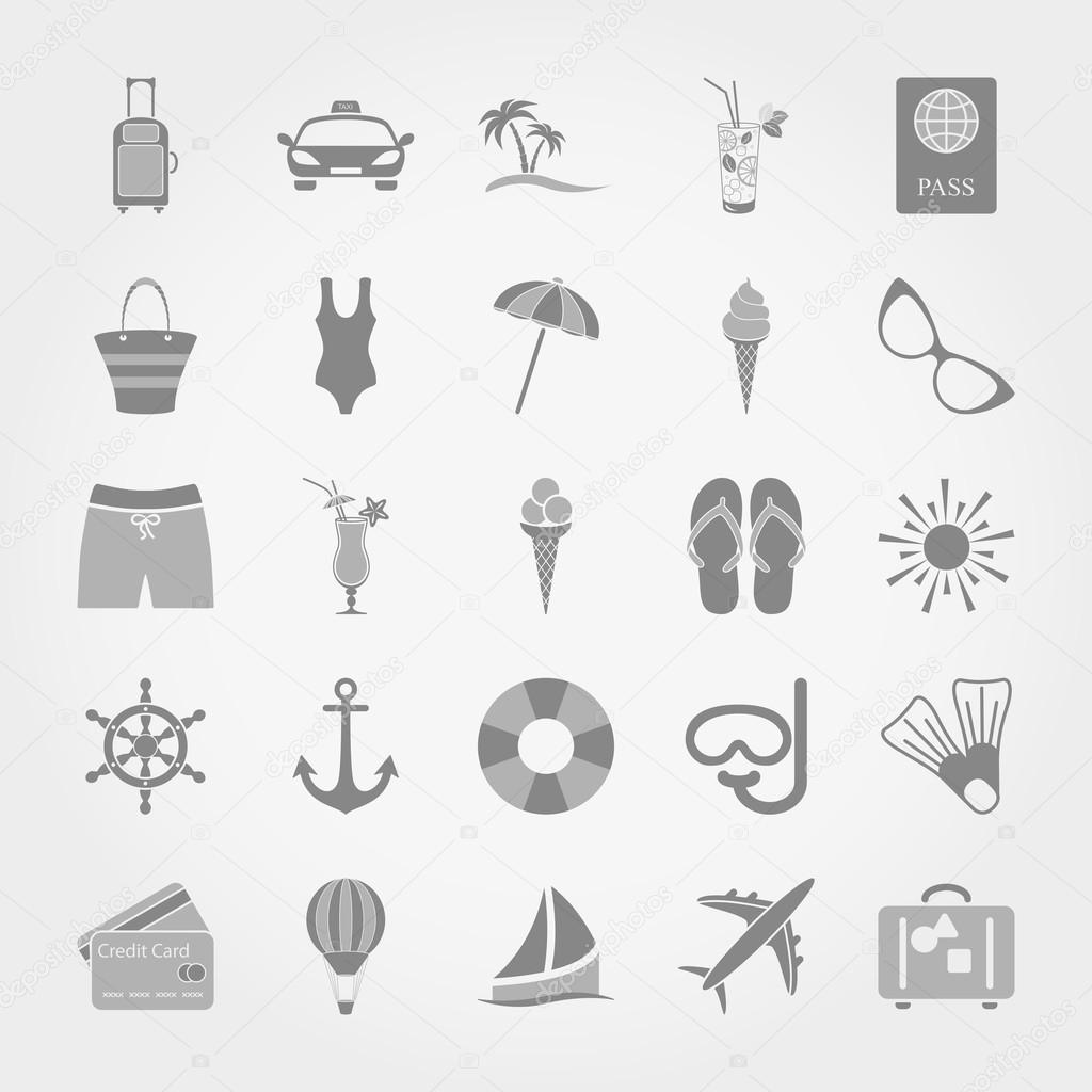 Summer, travel and vacation icon set.