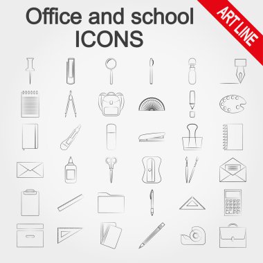 Ofis ve okul malzemeleri Icons set.