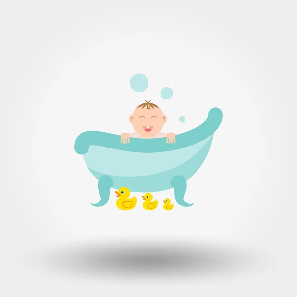 Bébé dans le bain avec des canards . — Image vectorielle