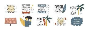 Sörf sahneli şirin klip sanatları seti.