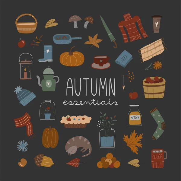 Conjunto de lindo otoño clip decorativo artes. — Vector de stock