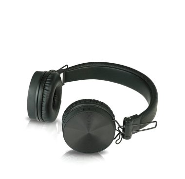 Beyaz arkaplanda kablosuz kulaklık.